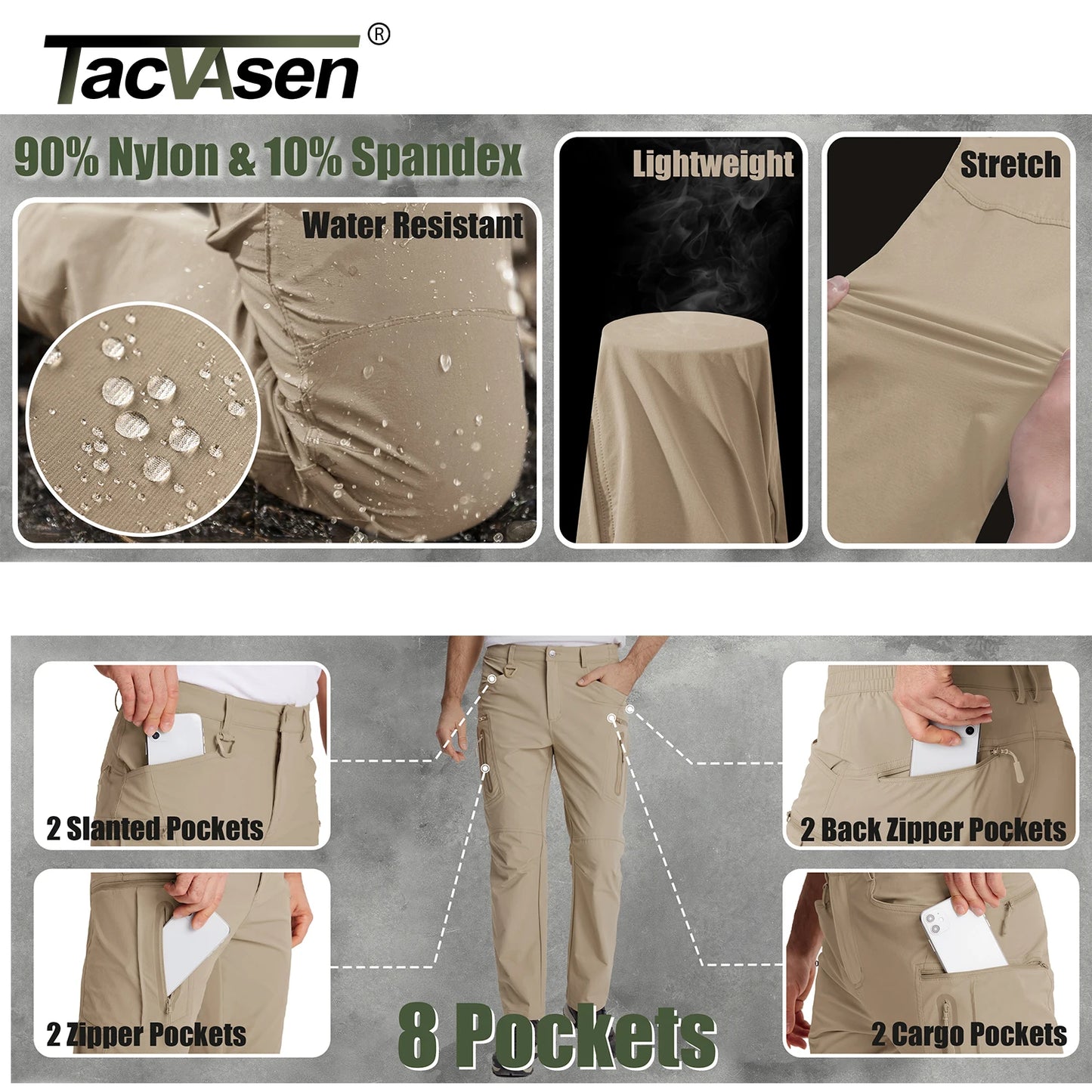 TACVASEN Herren Cargo-Anglerhose